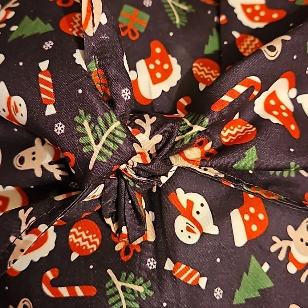 Upcycled Christmas Dog Bandana Tie up in the front blue background pets